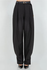 Soft Woven Pleated Trousers W Tapered Leg Opening